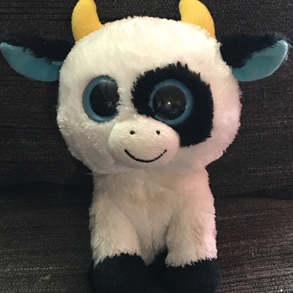 Ty Other - Plush Cow Toy with Blue and Yellow Accents